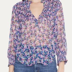 Veronica Beard Martie 100% Silk Smocked Floral Georgette Top